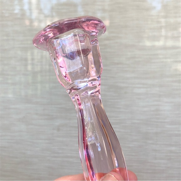 Set Of Two Romantic Pink Glass Candlesticks Candle Holders Cottagecore - Picture 9 of 9